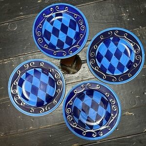 Set of 4 Harlequin Holiday by Ursula Dodge for Signature Housewares Inc Plates